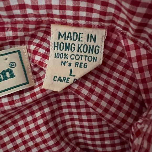 LL Bean Red Gingham Button Down Shirt Mens Large Short Sleeve Vintage Preppy - Picture 10 of 11